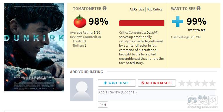 敦刻尔克,电影,口碑,烂番茄,爽赞网